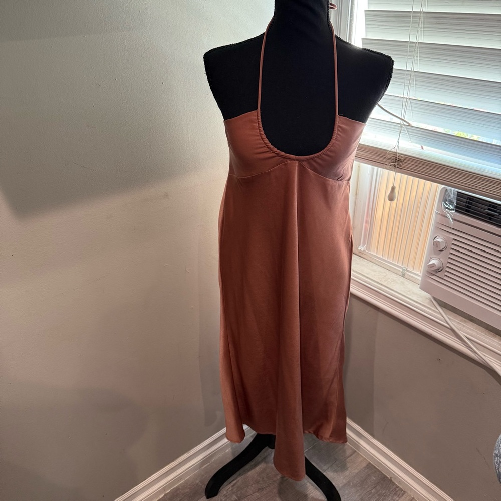 Princess Polly Satin Brown‎ Halter Neck Dress